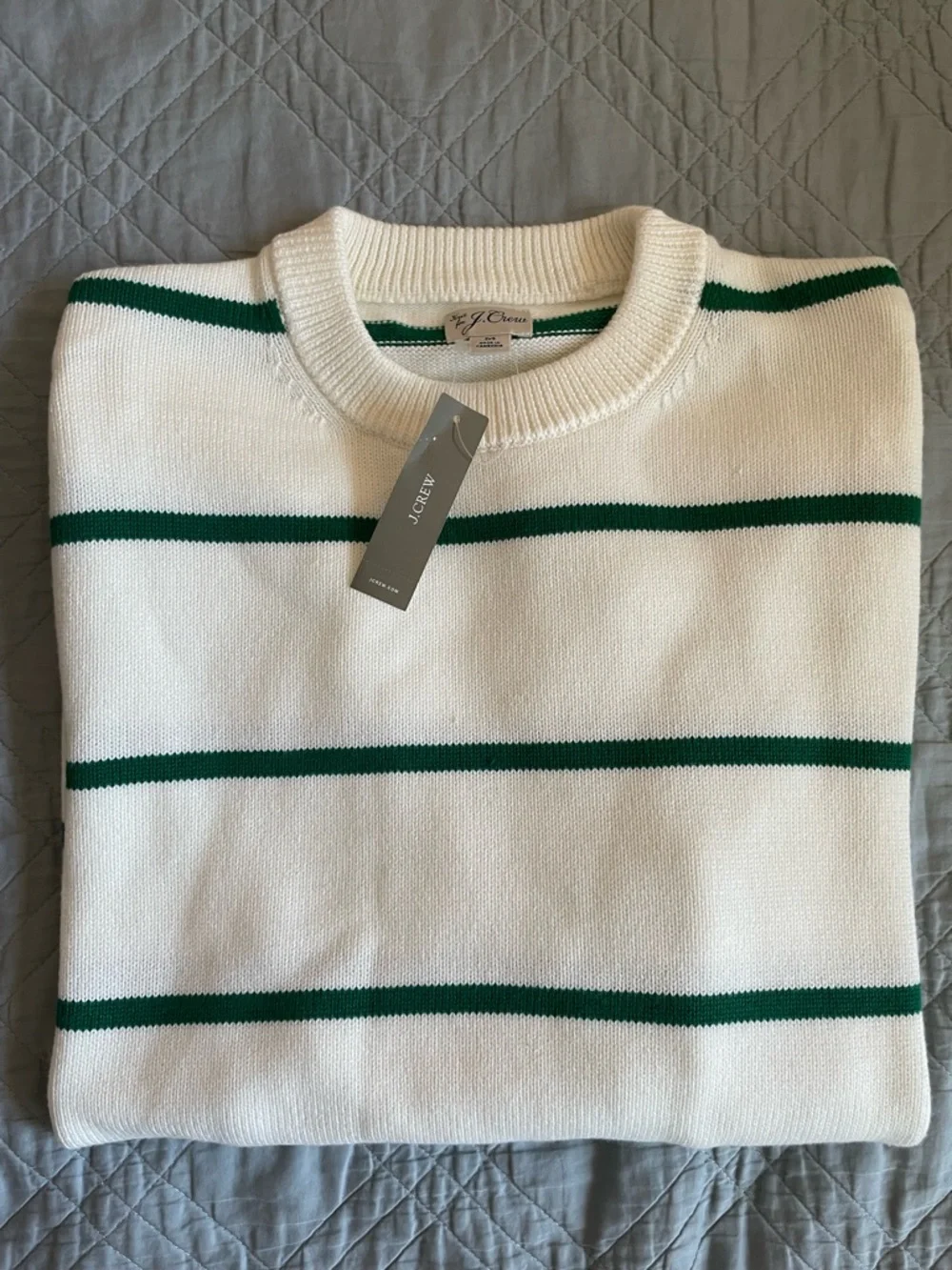 J. CREW‎ Heritage cotton sweater in green stripe Size M NWT $118 CQ892